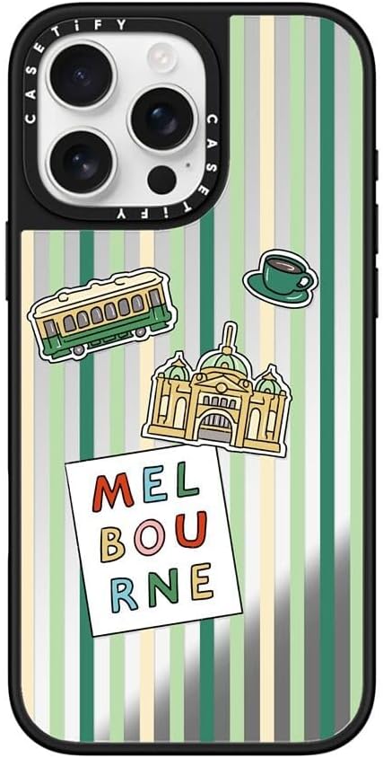 CASETiFY Mirror Case for iPhone 16 [Reflective / 4.9ft Drop Protection/Compatible with Magsafe] - Melbourne Stickers - Silver On Black