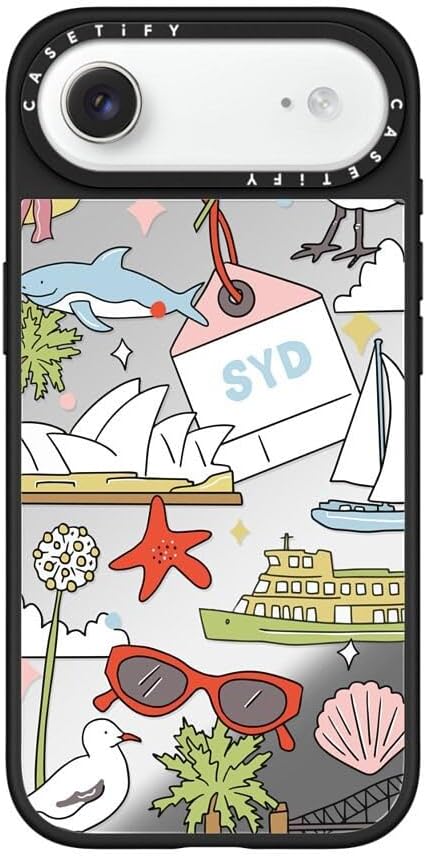 CASETiFY Mirror Case for iPhone 16 [Reflective / 4.9ft Drop Protection/Compatible with Magsafe] - Melbourne Stickers - Silver On Black