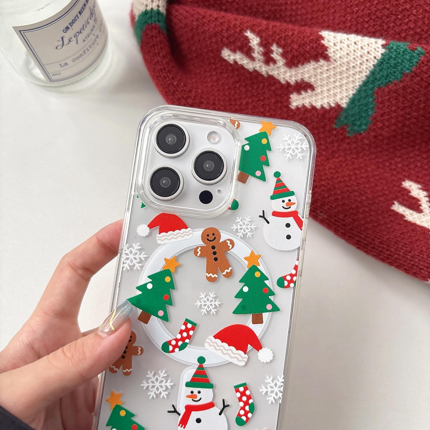 UEEBAI Christmas Phone Case for iPhone 16, Cute Merry Christmas Pattern Case Compatible with Magsafe Red Xmas Santa Tree Candy Pattern Cover for Women and Girls - Elk