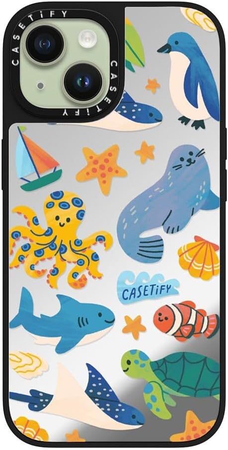 CASETiFY Mirror Case for iPhone 16 [Reflective / 4.9ft Drop Protection/Compatible with Magsafe] - Melbourne Stickers - Silver On Black