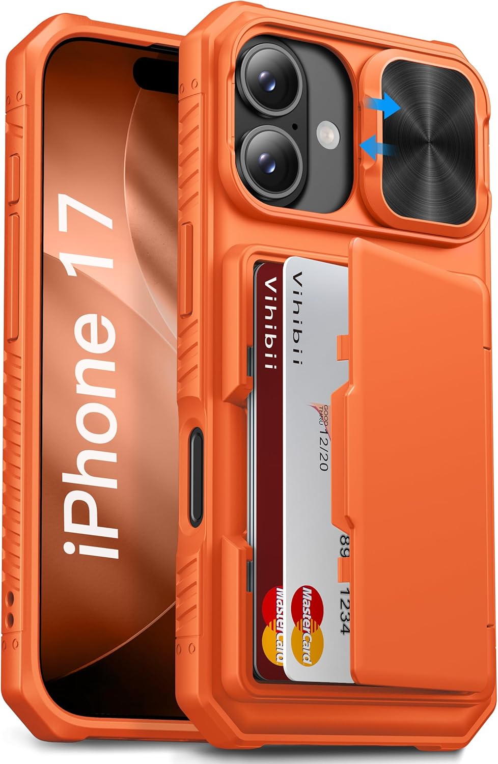 Vihibii for iPhone 17 Pro Case Wallet with Card Holder (4 Cards) [RFID Blocking] & Slide Camera Cover, Military Grade Drop Protection, Rugged Hard Back & Silicone Edge Phone Case 6.3 5G 2025, Black