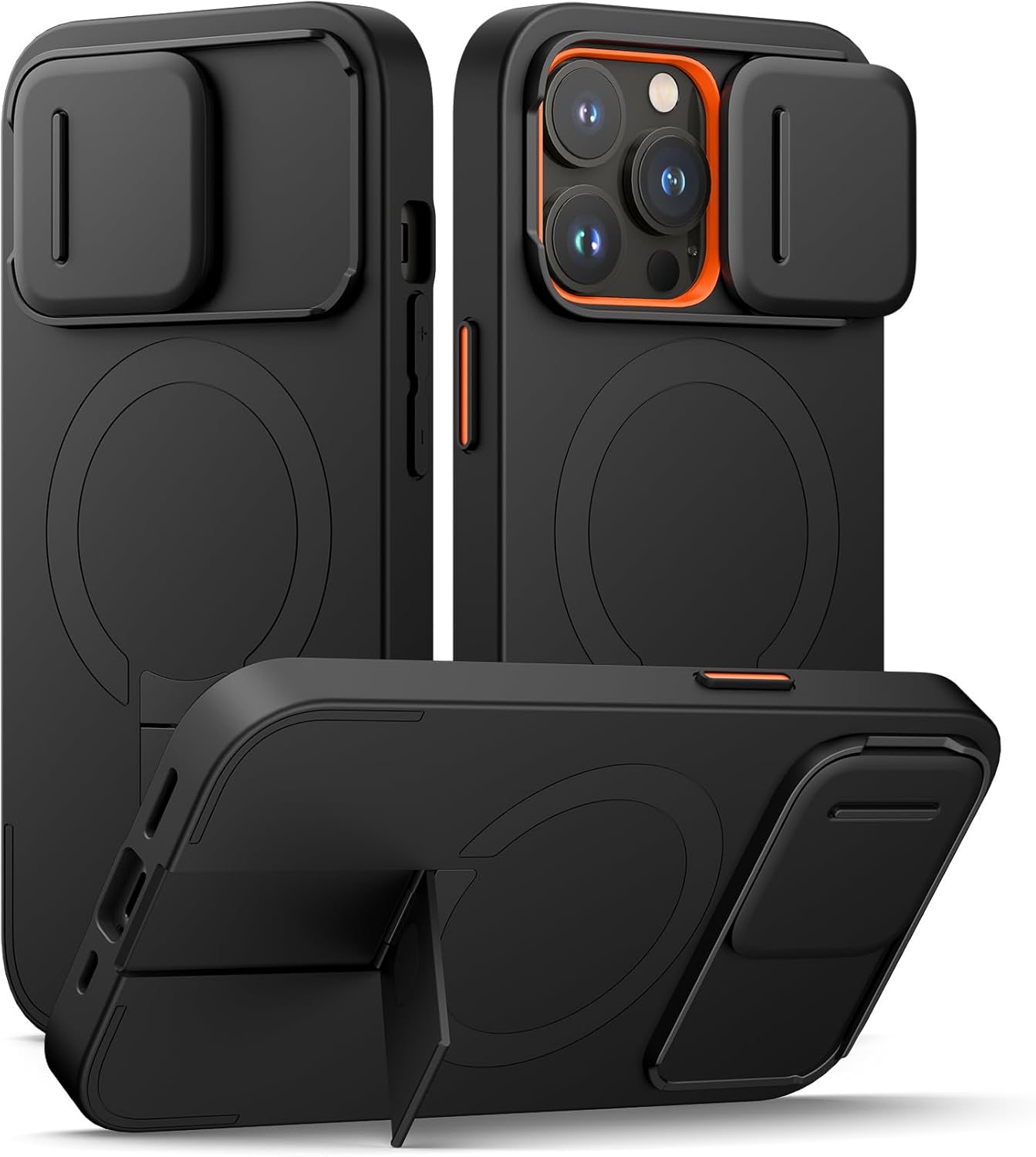 SURITCH for iPhone 12/12 Pro Case with Magnetic Camera Slide Cover and Adjustable Kickstand, Compatible with MagSafe, Shockproof Bumper Case Slim Protective Cover for iPhone 12/12 Pro 6.1 Inch, Black