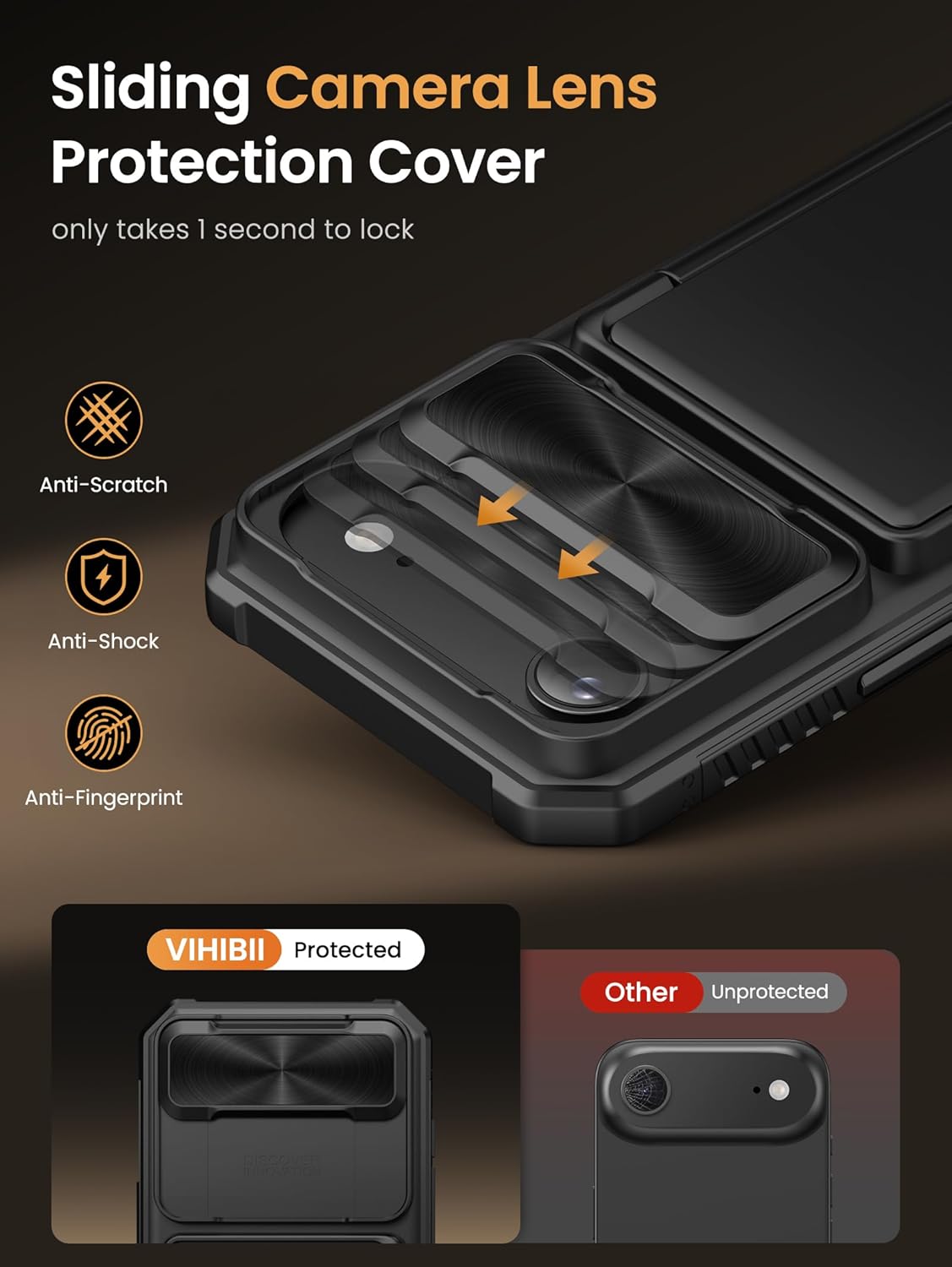 Vihibii for iPhone 17 Pro Case Wallet with Card Holder (4 Cards) [RFID Blocking] & Slide Camera Cover, Military Grade Drop Protection, Rugged Hard Back & Silicone Edge Phone Case 6.3 5G 2025, Black