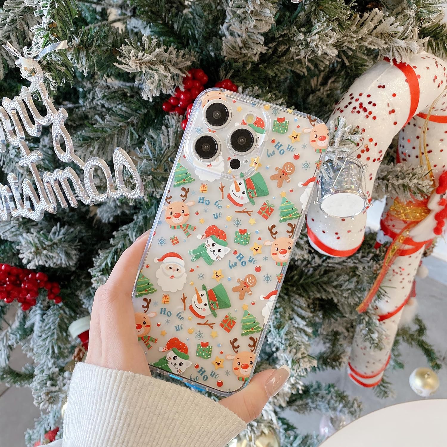 UEEBAI Christmas Phone Case for iPhone 16, Cute Merry Christmas Pattern Case Compatible with Magsafe Red Xmas Santa Tree Candy Pattern Cover for Women and Girls - Elk