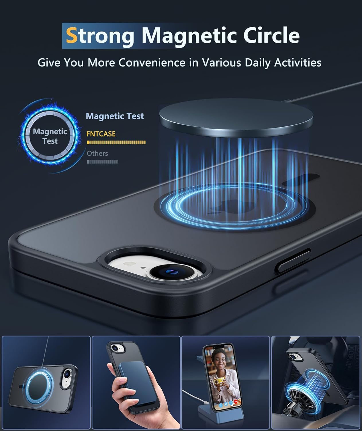 FNTCASE for iPhone 12 Phone Case: for iPhone 12 Pro Magnetic Matte Textured Military Grade Drop Protection Translucent Cell Cover - Slim Durable Shockproof Protective Bumper