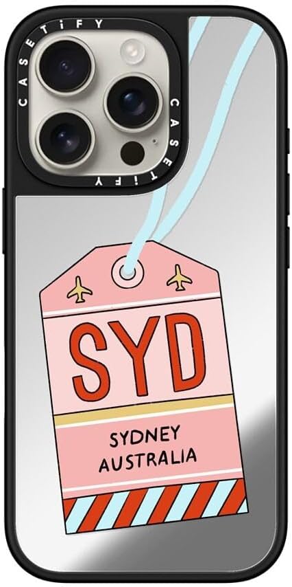 CASETiFY Mirror Case for iPhone 16 [Reflective / 4.9ft Drop Protection/Compatible with Magsafe] - Melbourne Stickers - Silver On Black