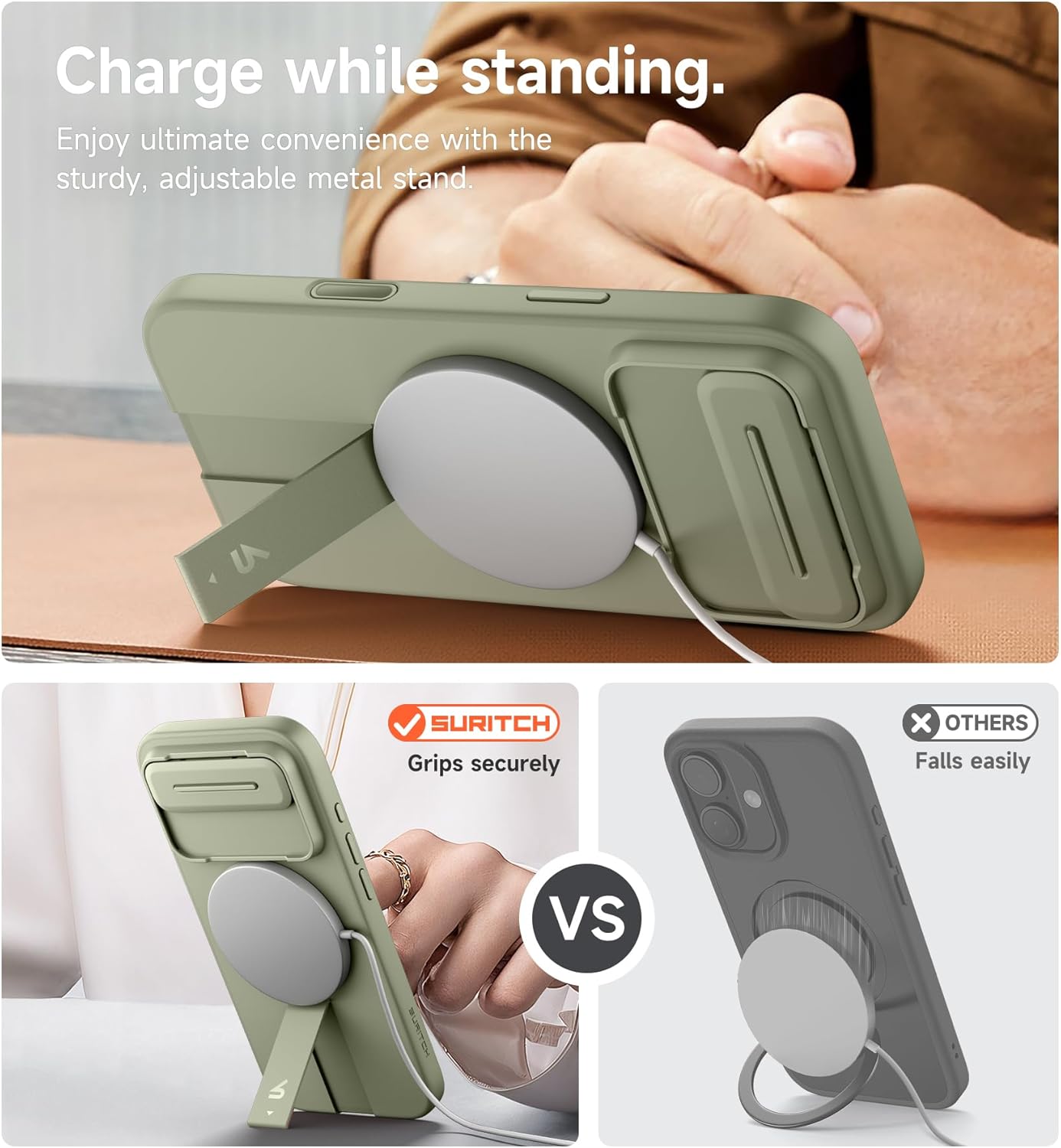 SURITCH for iPhone 12/12 Pro Case with Magnetic Camera Slide Cover and Adjustable Kickstand, Compatible with MagSafe, Shockproof Bumper Case Slim Protective Cover for iPhone 12/12 Pro 6.1 Inch, Black