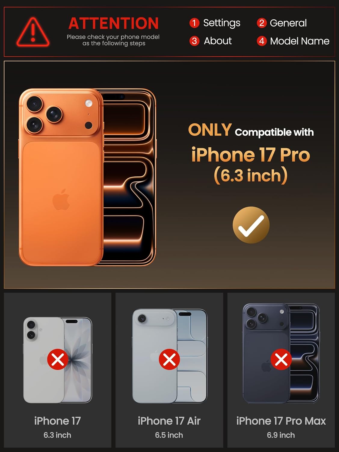 Vihibii for iPhone 17 Pro Case Wallet with Card Holder (4 Cards) [RFID Blocking] & Slide Camera Cover, Military Grade Drop Protection, Rugged Hard Back & Silicone Edge Phone Case 6.3 5G 2025, Black