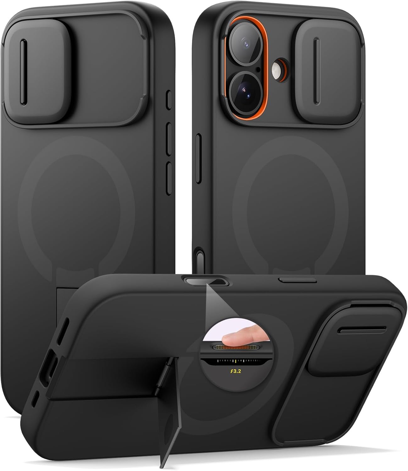 SURITCH for iPhone 12/12 Pro Case with Magnetic Camera Slide Cover and Adjustable Kickstand, Compatible with MagSafe, Shockproof Bumper Case Slim Protective Cover for iPhone 12/12 Pro 6.1 Inch, Black