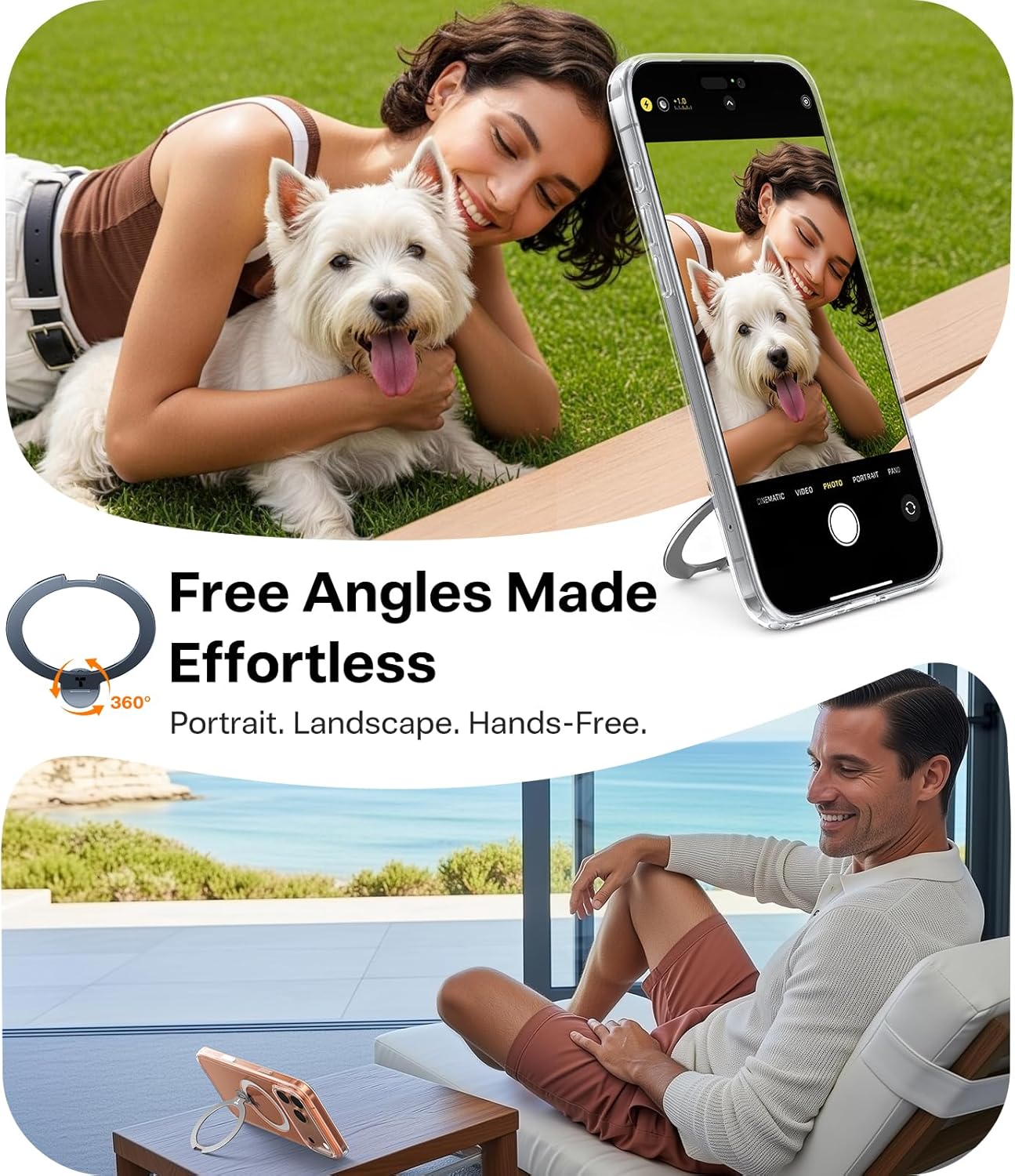 TORRAS Q3 360 Spin for iPhone 17 Pro Max Case Magnetic Stand, Compatible with Magsafe, Military Grade Protection, Camera Control, Built-in Kickstand 17 Pro Max Phone Case 6.9'', Clear