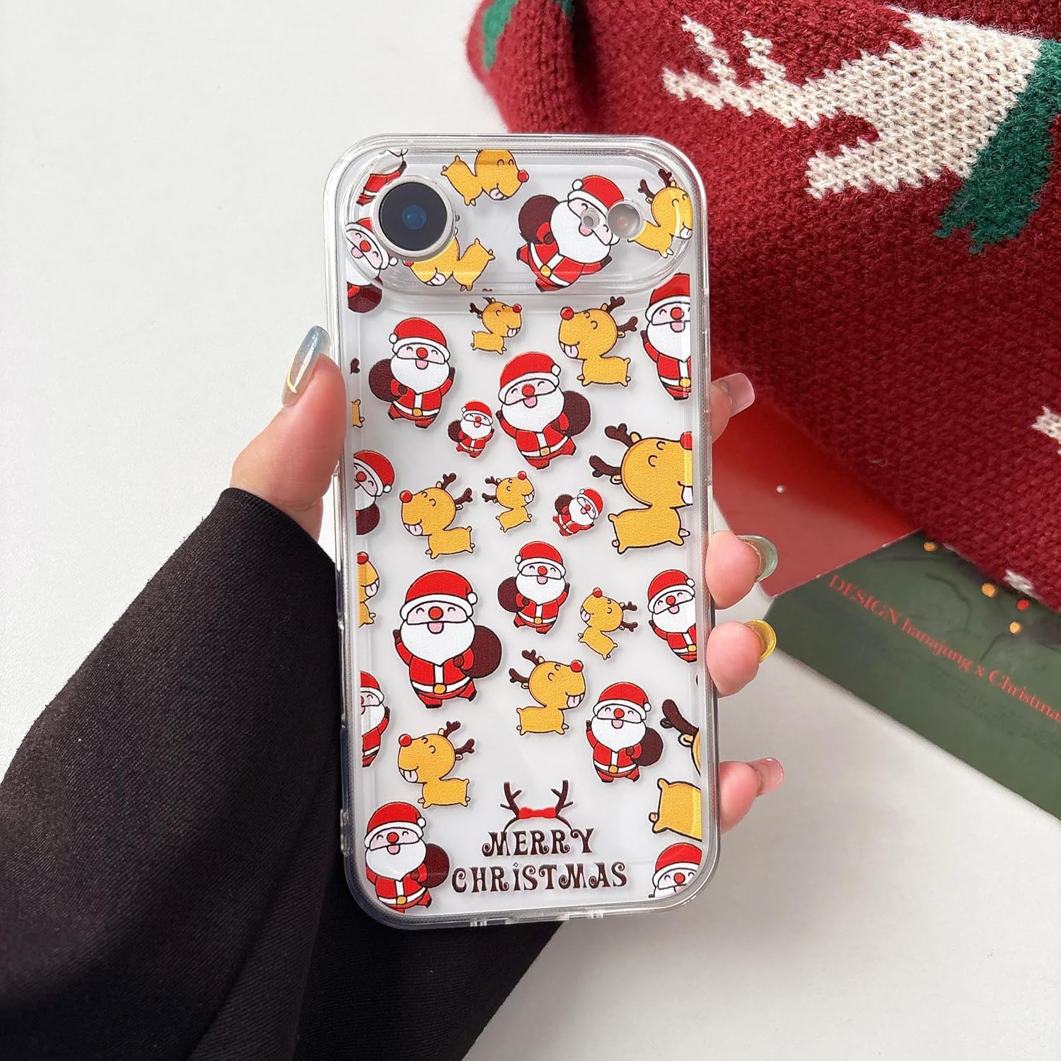 UEEBAI Christmas Phone Case for iPhone 16, Cute Merry Christmas Pattern Case Compatible with Magsafe Red Xmas Santa Tree Candy Pattern Cover for Women and Girls - Elk
