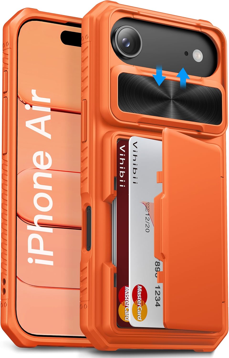 Vihibii for iPhone 17 Pro Case Wallet with Card Holder (4 Cards) [RFID Blocking] & Slide Camera Cover, Military Grade Drop Protection, Rugged Hard Back & Silicone Edge Phone Case 6.3 5G 2025, Black