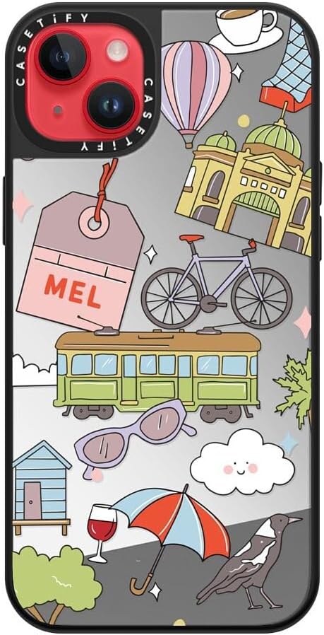 CASETiFY Mirror Case for iPhone 16 [Reflective / 4.9ft Drop Protection/Compatible with Magsafe] - Melbourne Stickers - Silver On Black