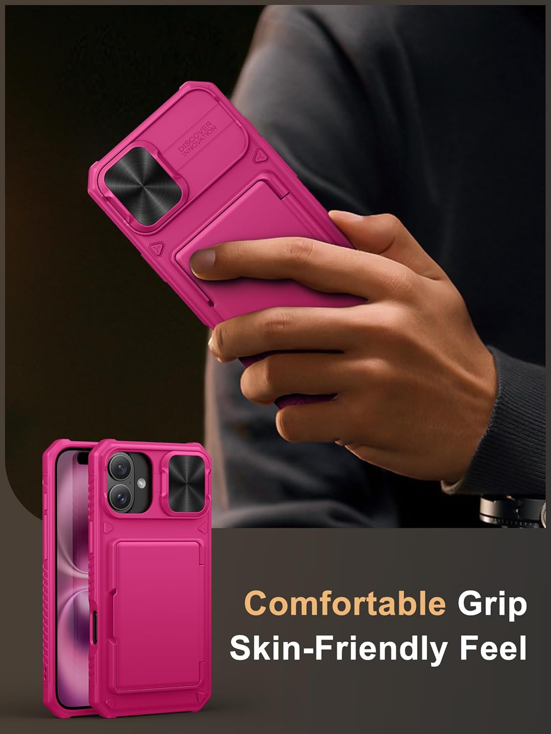 Vihibii for iPhone 17 Pro Case Wallet with Card Holder (4 Cards) [RFID Blocking] & Slide Camera Cover, Military Grade Drop Protection, Rugged Hard Back & Silicone Edge Phone Case 6.3 5G 2025, Black