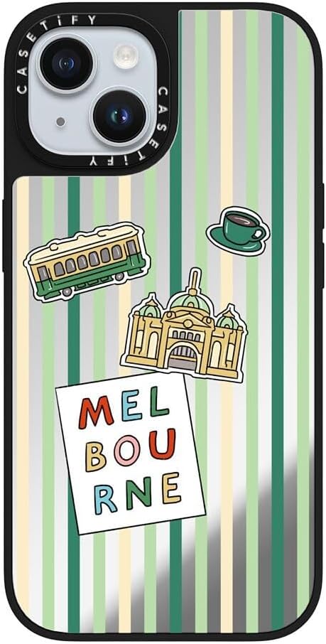 CASETiFY Mirror Case for iPhone 16 [Reflective / 4.9ft Drop Protection/Compatible with Magsafe] - Melbourne Stickers - Silver On Black