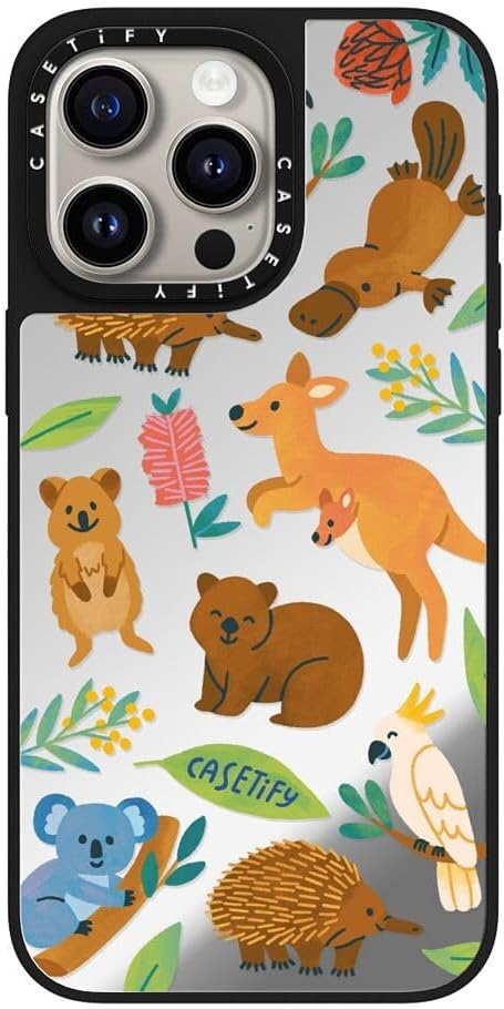 CASETiFY Mirror Case for iPhone 16 [Reflective / 4.9ft Drop Protection/Compatible with Magsafe] - Melbourne Stickers - Silver On Black