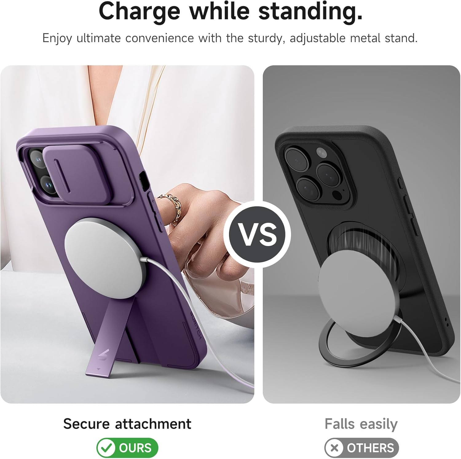 SURITCH for iPhone 12/12 Pro Case with Magnetic Camera Slide Cover and Adjustable Kickstand, Compatible with MagSafe, Shockproof Bumper Case Slim Protective Cover for iPhone 12/12 Pro 6.1 Inch, Black