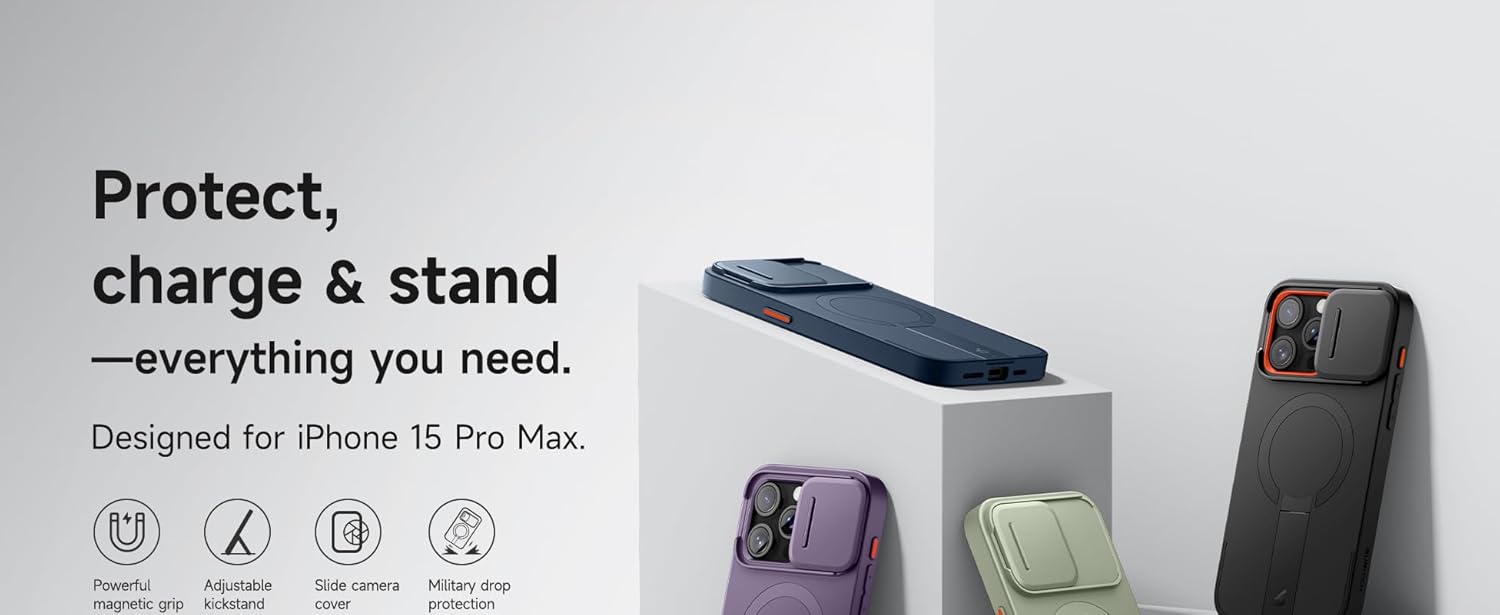 SURITCH for iPhone 12/12 Pro Case with Magnetic Camera Slide Cover and Adjustable Kickstand, Compatible with MagSafe, Shockproof Bumper Case Slim Protective Cover for iPhone 12/12 Pro 6.1 Inch, Black