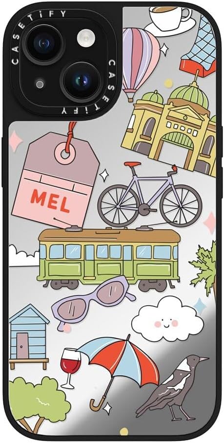 CASETiFY Mirror Case for iPhone 16 [Reflective / 4.9ft Drop Protection/Compatible with Magsafe] - Melbourne Stickers - Silver On Black