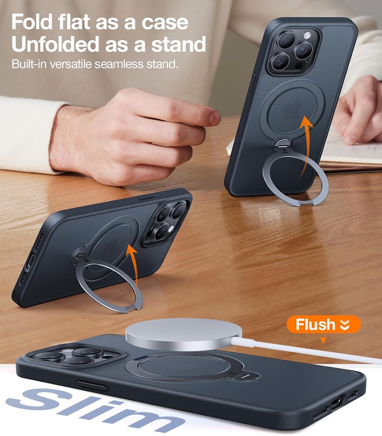 TORRAS Q3 360 Spin for iPhone 17 Pro Max Case Magnetic Stand, Compatible with Magsafe, Military Grade Protection, Camera Control, Built-in Kickstand 17 Pro Max Phone Case 6.9'', Clear