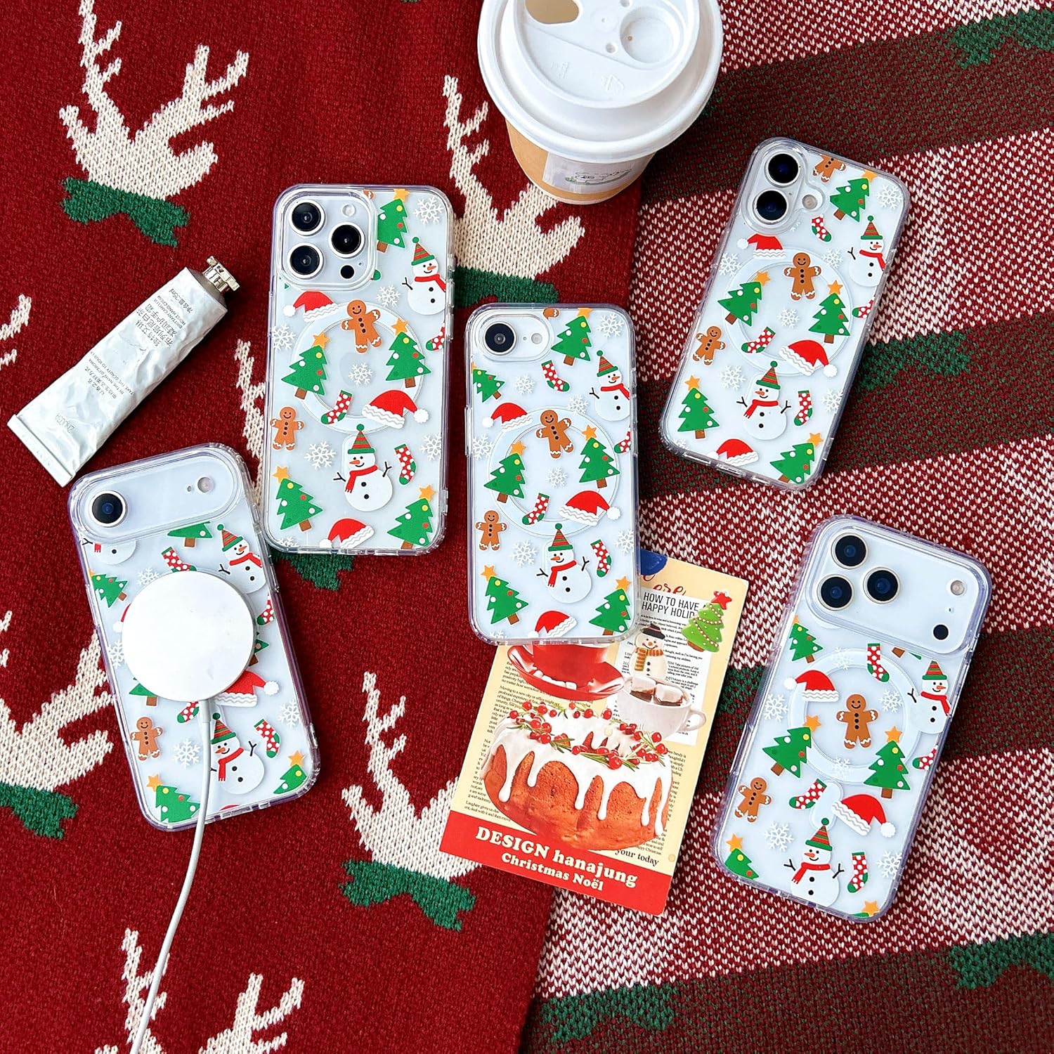 UEEBAI Christmas Phone Case for iPhone 16, Cute Merry Christmas Pattern Case Compatible with Magsafe Red Xmas Santa Tree Candy Pattern Cover for Women and Girls - Elk