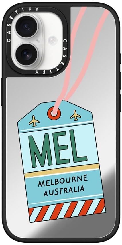 CASETiFY Mirror Case for iPhone 16 [Reflective / 4.9ft Drop Protection/Compatible with Magsafe] - Melbourne Stickers - Silver On Black