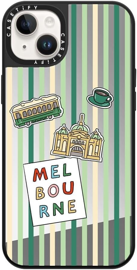 CASETiFY Mirror Case for iPhone 16 [Reflective / 4.9ft Drop Protection/Compatible with Magsafe] - Melbourne Stickers - Silver On Black