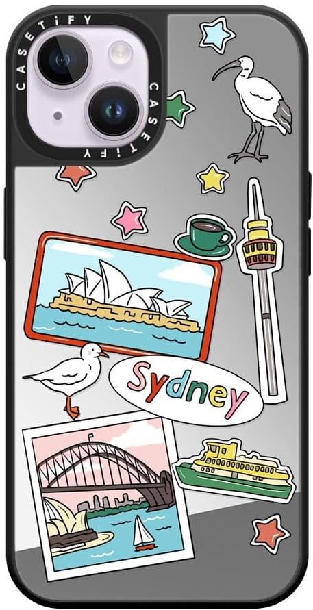 CASETiFY Mirror Case for iPhone 16 [Reflective / 4.9ft Drop Protection/Compatible with Magsafe] - Melbourne Stickers - Silver On Black