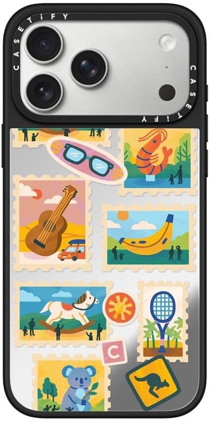 CASETiFY Mirror Case for iPhone 16 [Reflective / 4.9ft Drop Protection/Compatible with Magsafe] - Melbourne Stickers - Silver On Black