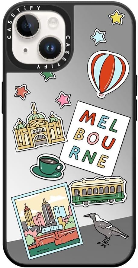 CASETiFY Mirror Case for iPhone 16 [Reflective / 4.9ft Drop Protection/Compatible with Magsafe] - Melbourne Stickers - Silver On Black