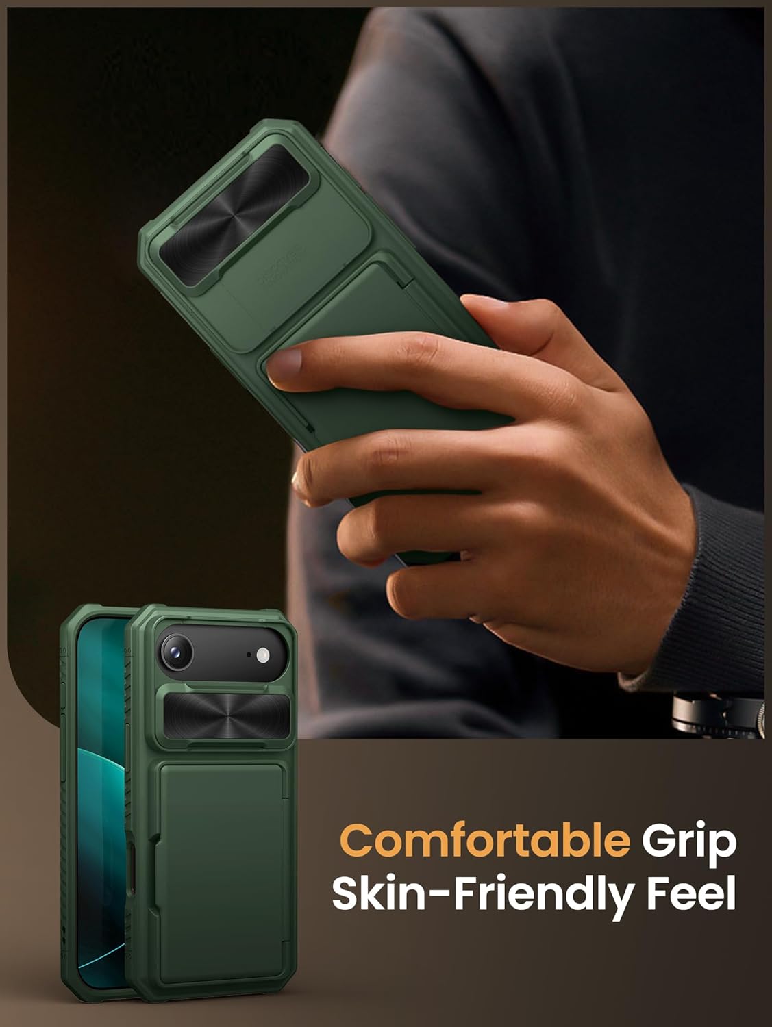 Vihibii for iPhone 17 Pro Case Wallet with Card Holder (4 Cards) [RFID Blocking] & Slide Camera Cover, Military Grade Drop Protection, Rugged Hard Back & Silicone Edge Phone Case 6.3 5G 2025, Black