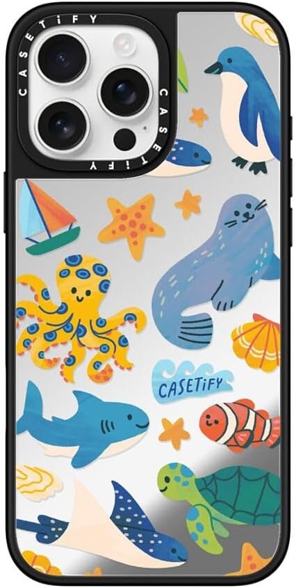 CASETiFY Mirror Case for iPhone 16 [Reflective / 4.9ft Drop Protection/Compatible with Magsafe] - Melbourne Stickers - Silver On Black