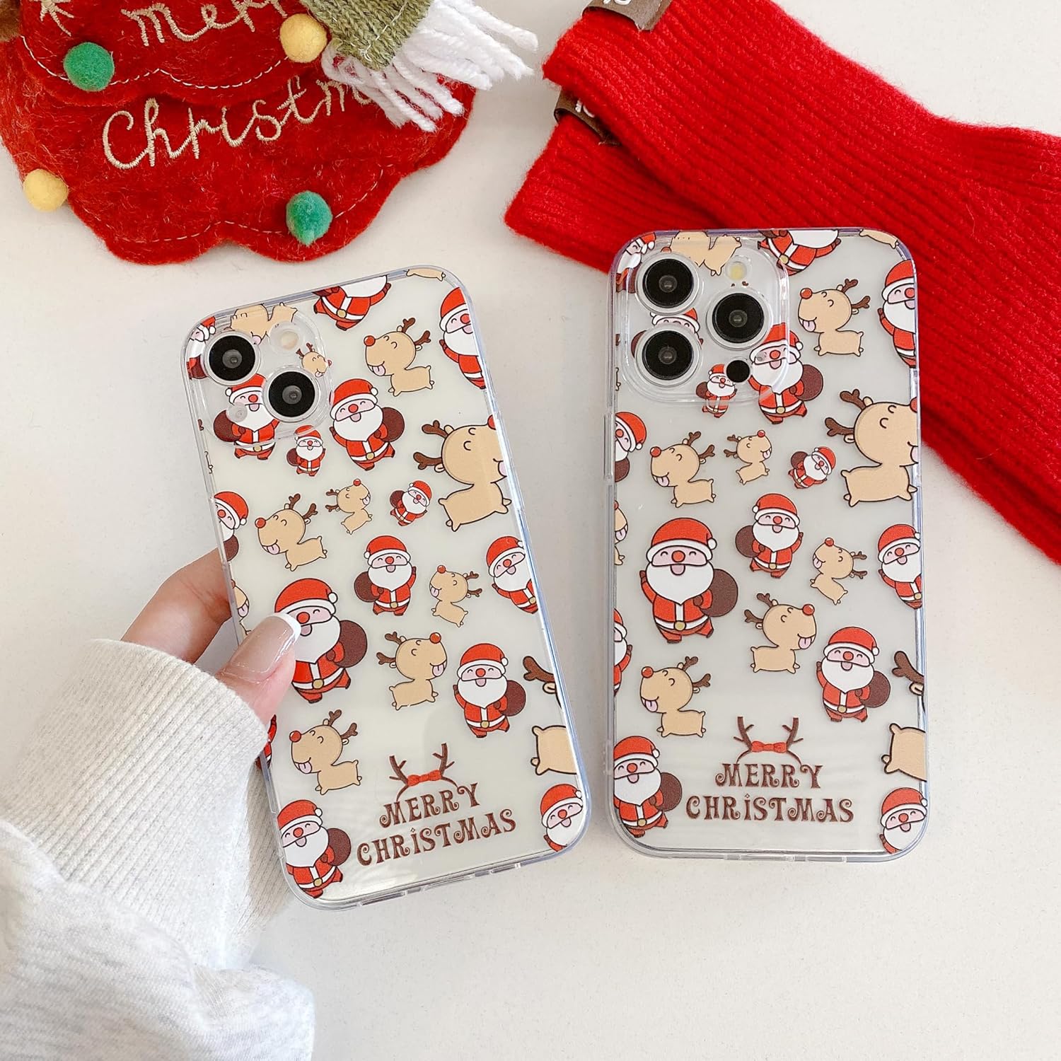 UEEBAI Christmas Phone Case for iPhone 16, Cute Merry Christmas Pattern Case Compatible with Magsafe Red Xmas Santa Tree Candy Pattern Cover for Women and Girls - Elk