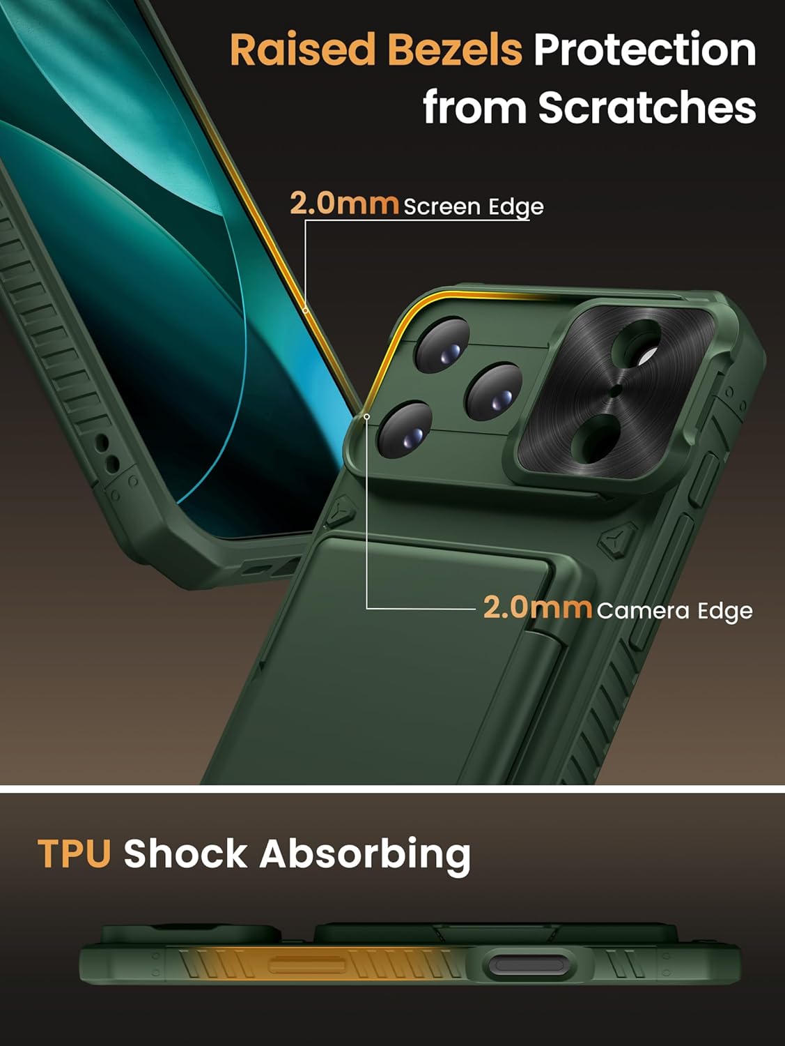 Vihibii for iPhone 17 Pro Case Wallet with Card Holder (4 Cards) [RFID Blocking] & Slide Camera Cover, Military Grade Drop Protection, Rugged Hard Back & Silicone Edge Phone Case 6.3 5G 2025, Black