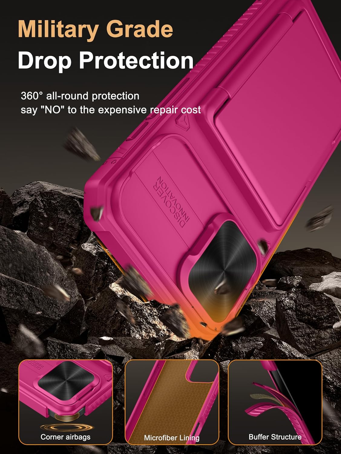 Vihibii for iPhone 17 Pro Case Wallet with Card Holder (4 Cards) [RFID Blocking] & Slide Camera Cover, Military Grade Drop Protection, Rugged Hard Back & Silicone Edge Phone Case 6.3 5G 2025, Black