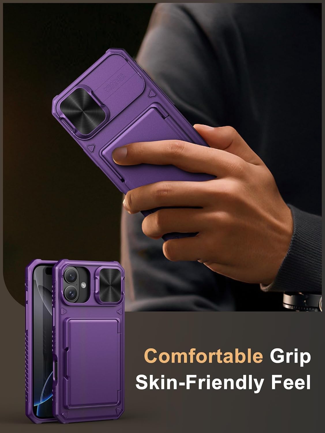 Vihibii for iPhone 17 Pro Case Wallet with Card Holder (4 Cards) [RFID Blocking] & Slide Camera Cover, Military Grade Drop Protection, Rugged Hard Back & Silicone Edge Phone Case 6.3 5G 2025, Black