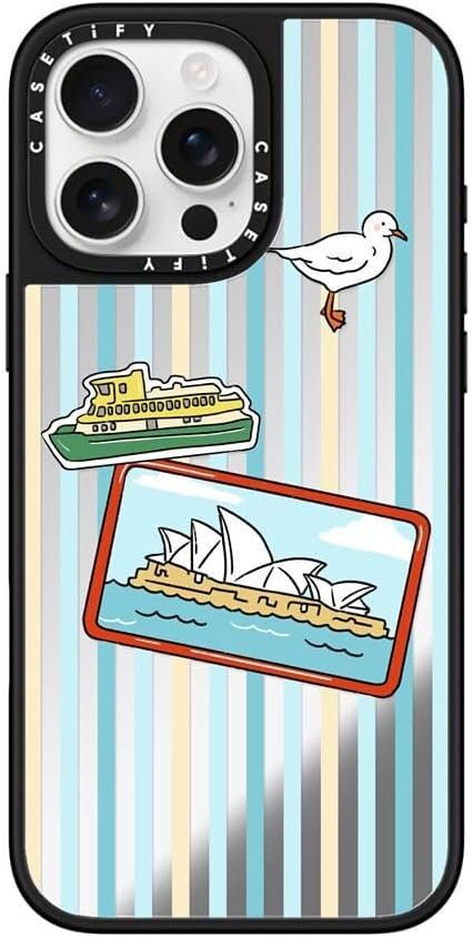 CASETiFY Mirror Case for iPhone 16 [Reflective / 4.9ft Drop Protection/Compatible with Magsafe] - Melbourne Stickers - Silver On Black