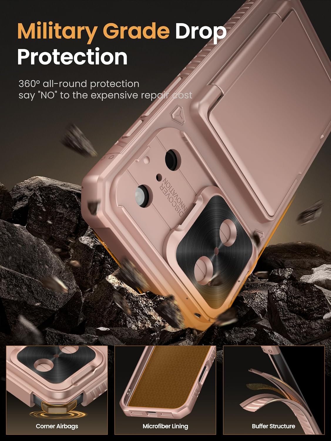 Vihibii for iPhone 17 Pro Case Wallet with Card Holder (4 Cards) [RFID Blocking] & Slide Camera Cover, Military Grade Drop Protection, Rugged Hard Back & Silicone Edge Phone Case 6.3 5G 2025, Black