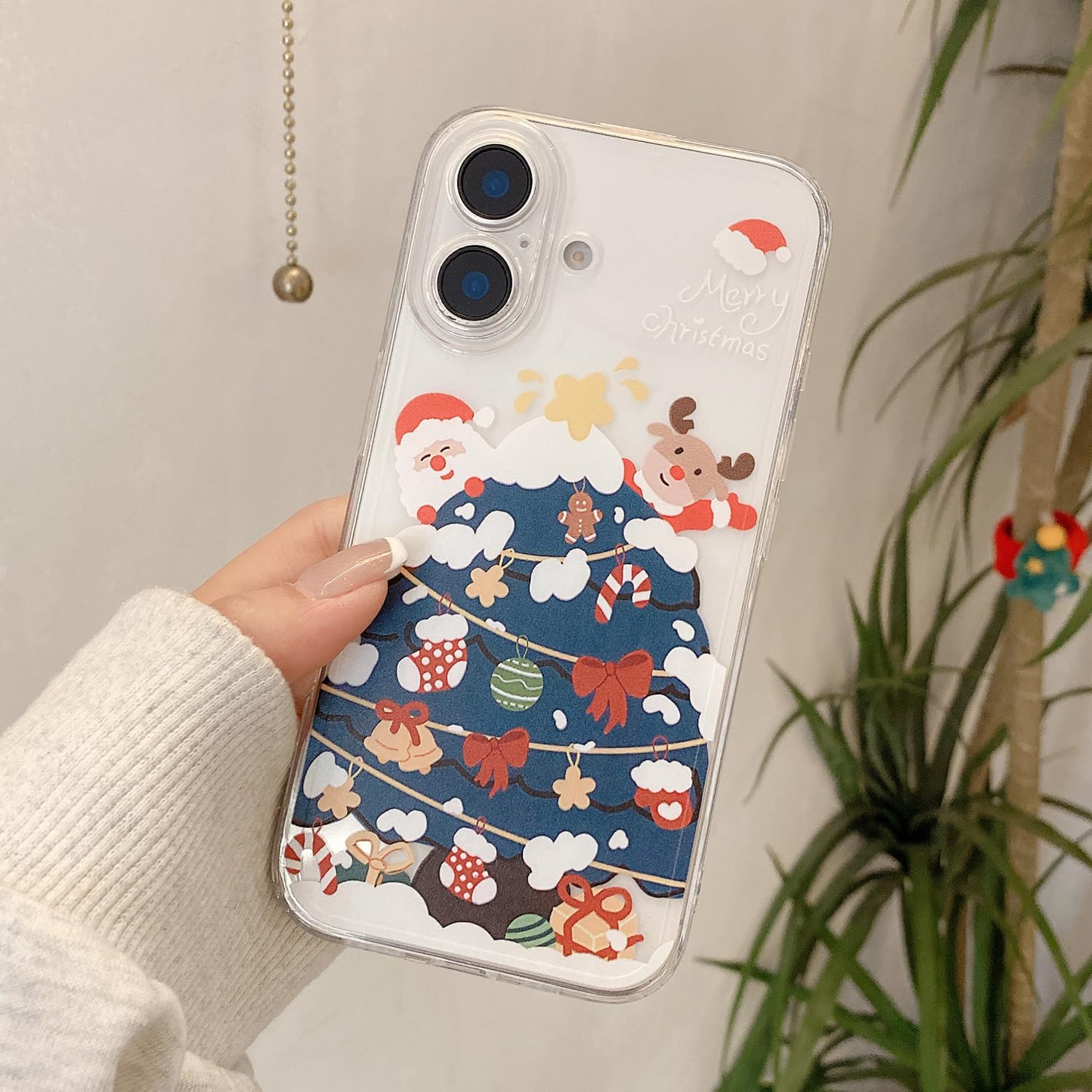 UEEBAI Christmas Phone Case for iPhone 16, Cute Merry Christmas Pattern Case Compatible with Magsafe Red Xmas Santa Tree Candy Pattern Cover for Women and Girls - Elk