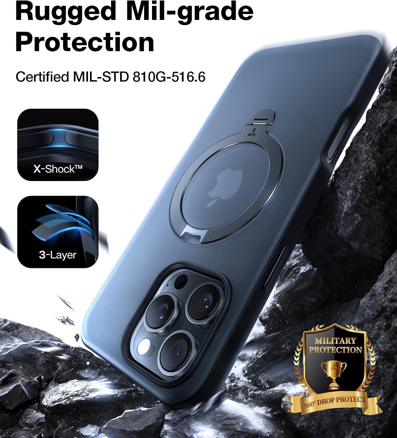 TORRAS Q3 360 Spin for iPhone 17 Pro Max Case Magnetic Stand, Compatible with Magsafe, Military Grade Protection, Camera Control, Built-in Kickstand 17 Pro Max Phone Case 6.9'', Clear