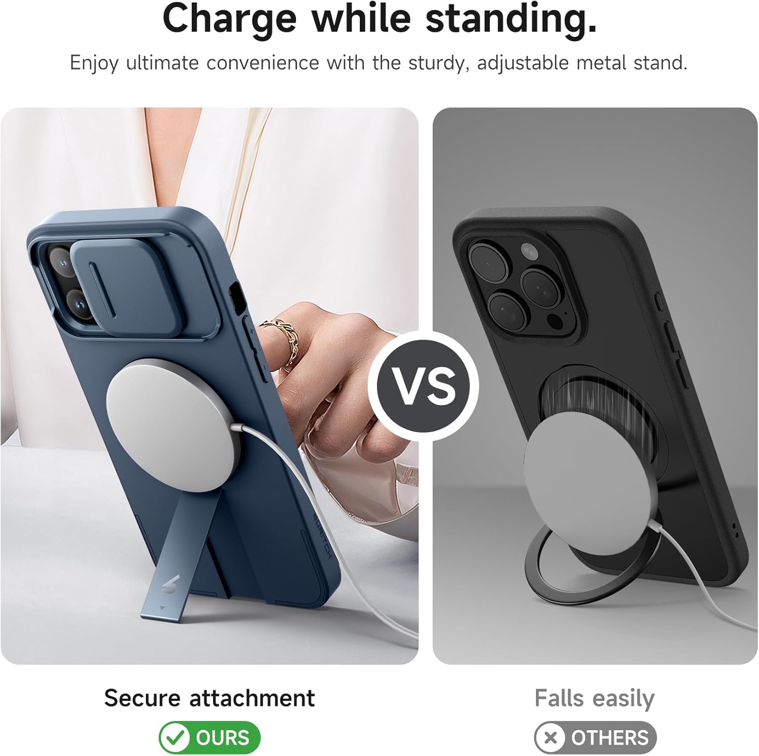 SURITCH for iPhone 12/12 Pro Case with Magnetic Camera Slide Cover and Adjustable Kickstand, Compatible with MagSafe, Shockproof Bumper Case Slim Protective Cover for iPhone 12/12 Pro 6.1 Inch, Black