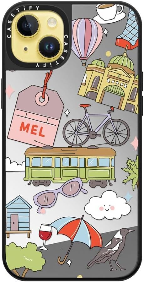 CASETiFY Mirror Case for iPhone 16 [Reflective / 4.9ft Drop Protection/Compatible with Magsafe] - Melbourne Stickers - Silver On Black