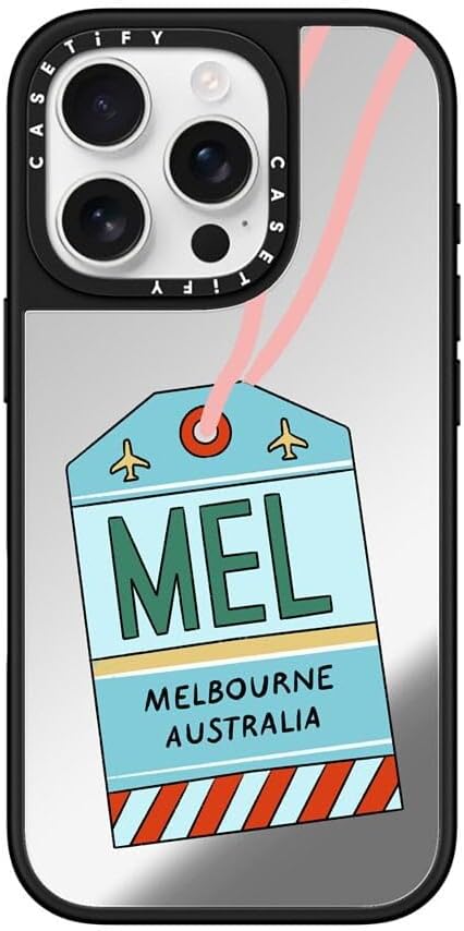 CASETiFY Mirror Case for iPhone 16 [Reflective / 4.9ft Drop Protection/Compatible with Magsafe] - Melbourne Stickers - Silver On Black