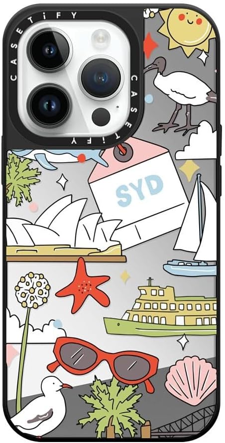 CASETiFY Mirror Case for iPhone 16 [Reflective / 4.9ft Drop Protection/Compatible with Magsafe] - Melbourne Stickers - Silver On Black