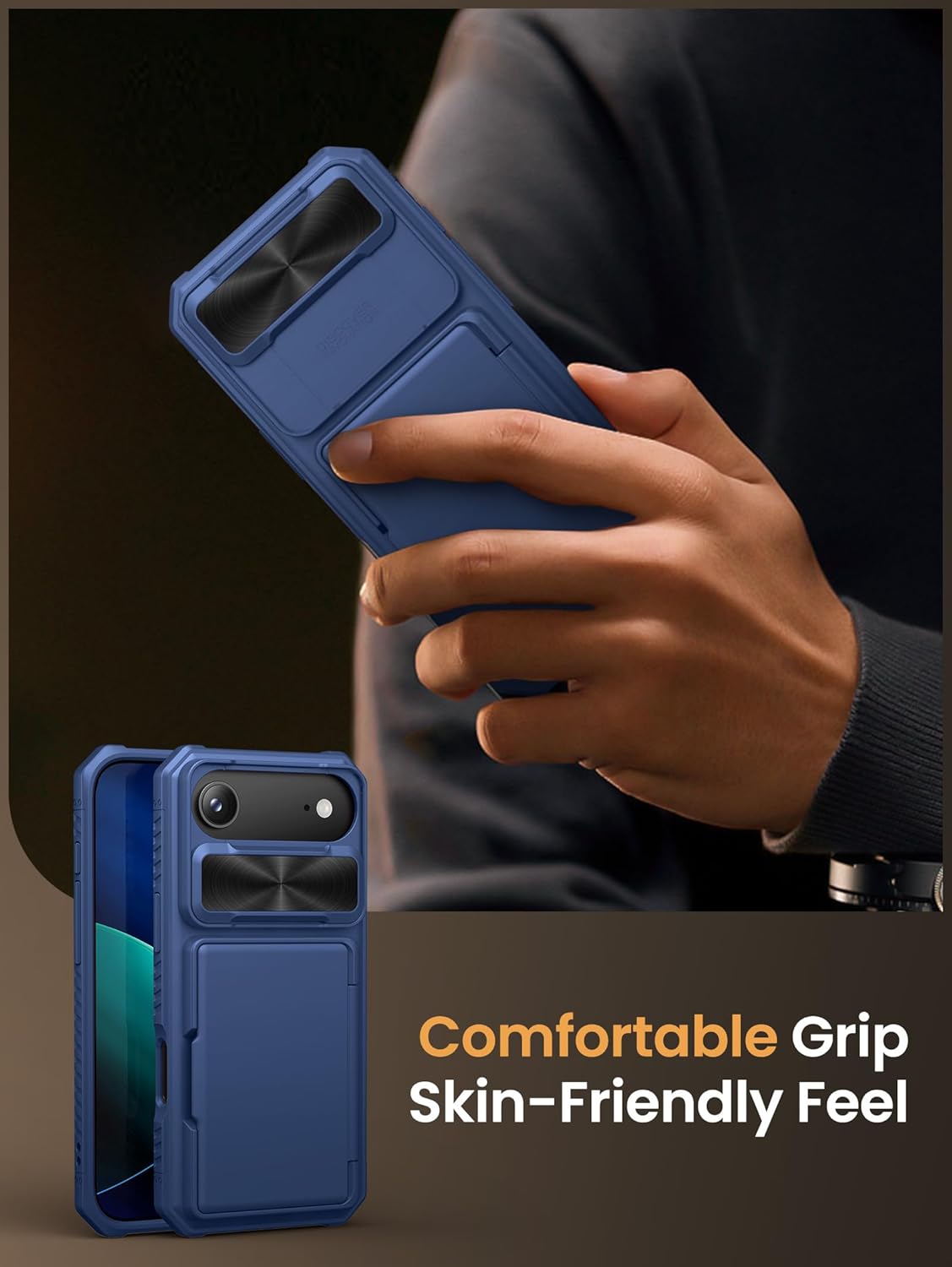 Vihibii for iPhone 17 Pro Case Wallet with Card Holder (4 Cards) [RFID Blocking] & Slide Camera Cover, Military Grade Drop Protection, Rugged Hard Back & Silicone Edge Phone Case 6.3 5G 2025, Black