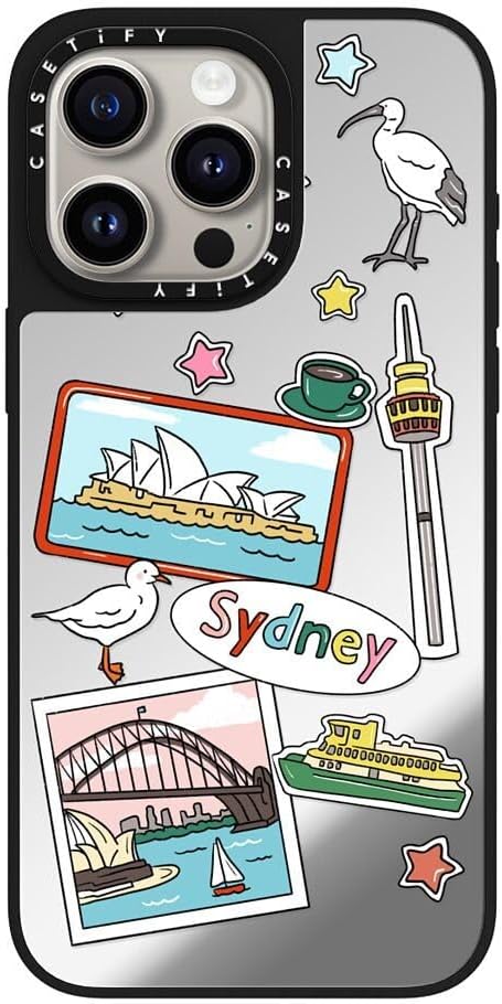 CASETiFY Mirror Case for iPhone 16 [Reflective / 4.9ft Drop Protection/Compatible with Magsafe] - Melbourne Stickers - Silver On Black