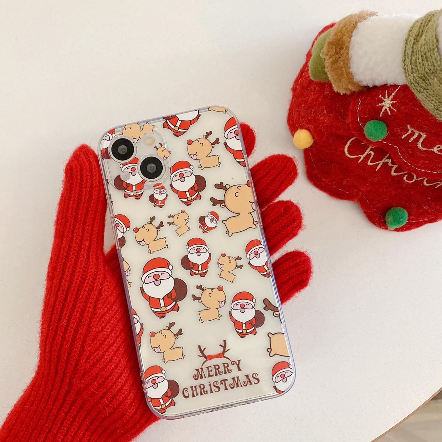 UEEBAI Christmas Phone Case for iPhone 16, Cute Merry Christmas Pattern Case Compatible with Magsafe Red Xmas Santa Tree Candy Pattern Cover for Women and Girls - Elk