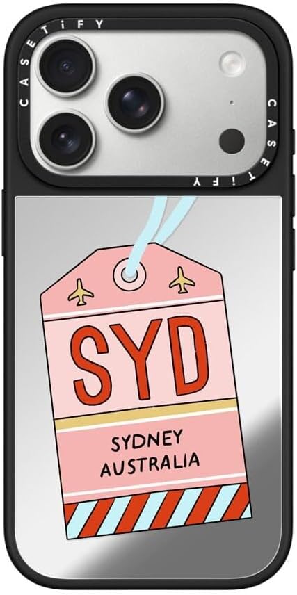 CASETiFY Mirror Case for iPhone 16 [Reflective / 4.9ft Drop Protection/Compatible with Magsafe] - Melbourne Stickers - Silver On Black