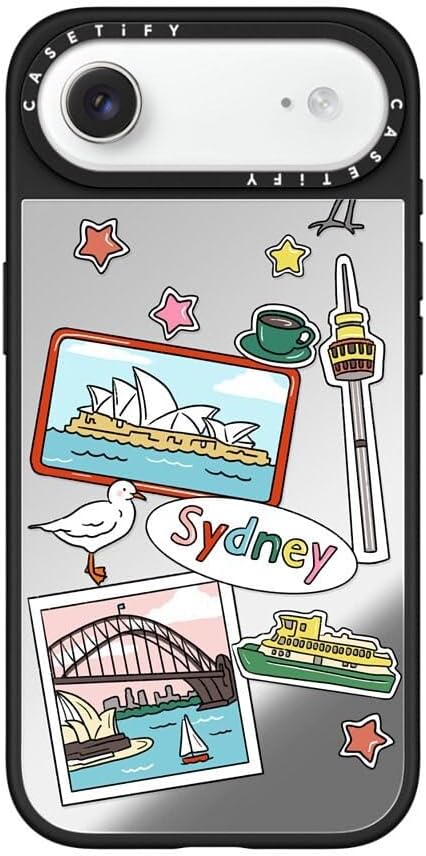 CASETiFY Mirror Case for iPhone 16 [Reflective / 4.9ft Drop Protection/Compatible with Magsafe] - Melbourne Stickers - Silver On Black