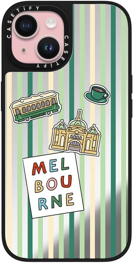 CASETiFY Mirror Case for iPhone 16 [Reflective / 4.9ft Drop Protection/Compatible with Magsafe] - Melbourne Stickers - Silver On Black